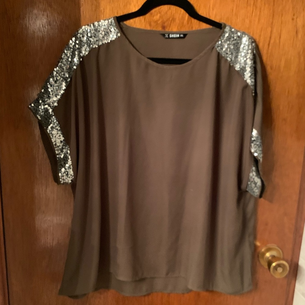 Olive Blouse with Sequins